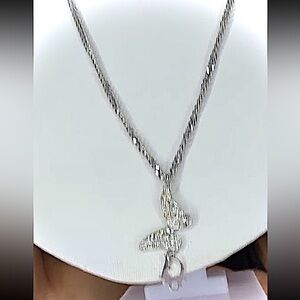 NWOT Christian Dior Silver Toned Logo Rhinestone Butterfly Necklace